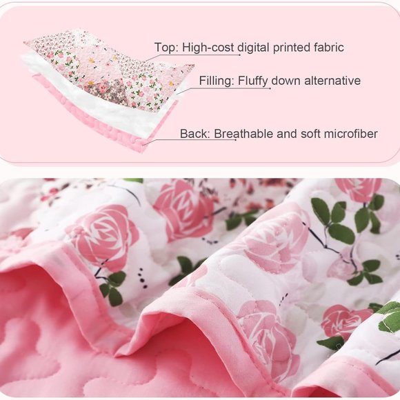 New Pink Floral Patchwork 3-Piece Bedding Quilt Set • Reversible  • KING - Picture 3 of 7